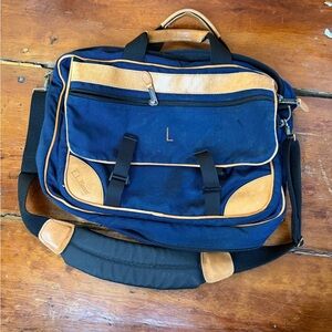 L.L. Bean vintage Navy and Tan Messenger Bag made in USA